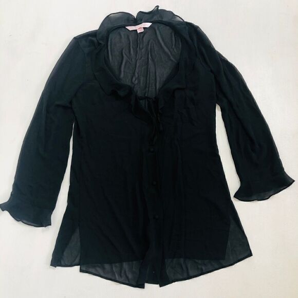 🌹VICTORIAS SECRET Womens Top M Bouse Black Sheer - Picture 1 of 7